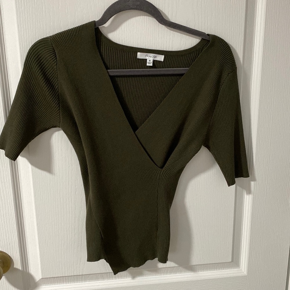 Olive green criss cross detailed shirt.